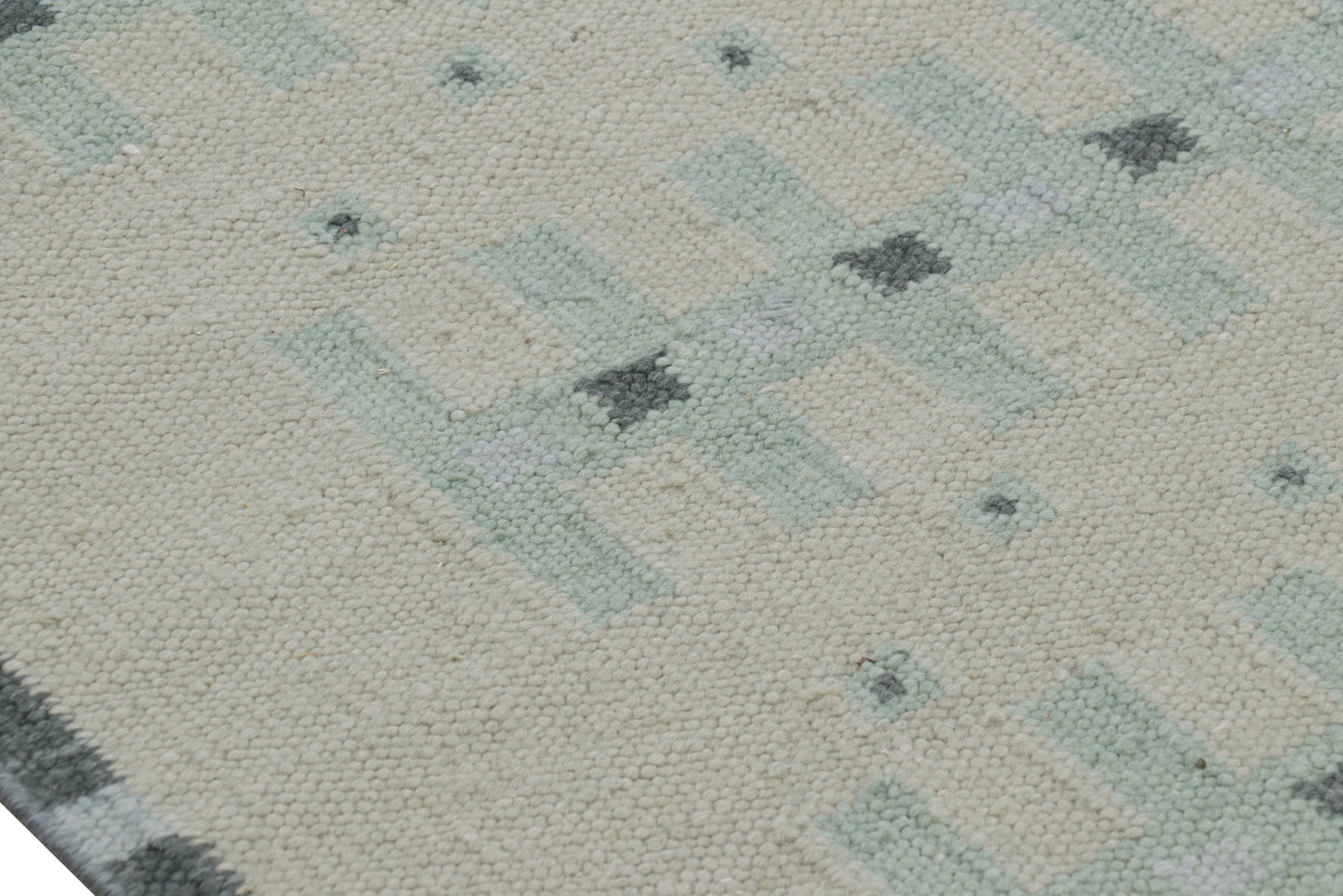 Rug & Kilim's Custom Scandinavian Rug with Pale Teal Geometric Patterns Rugs