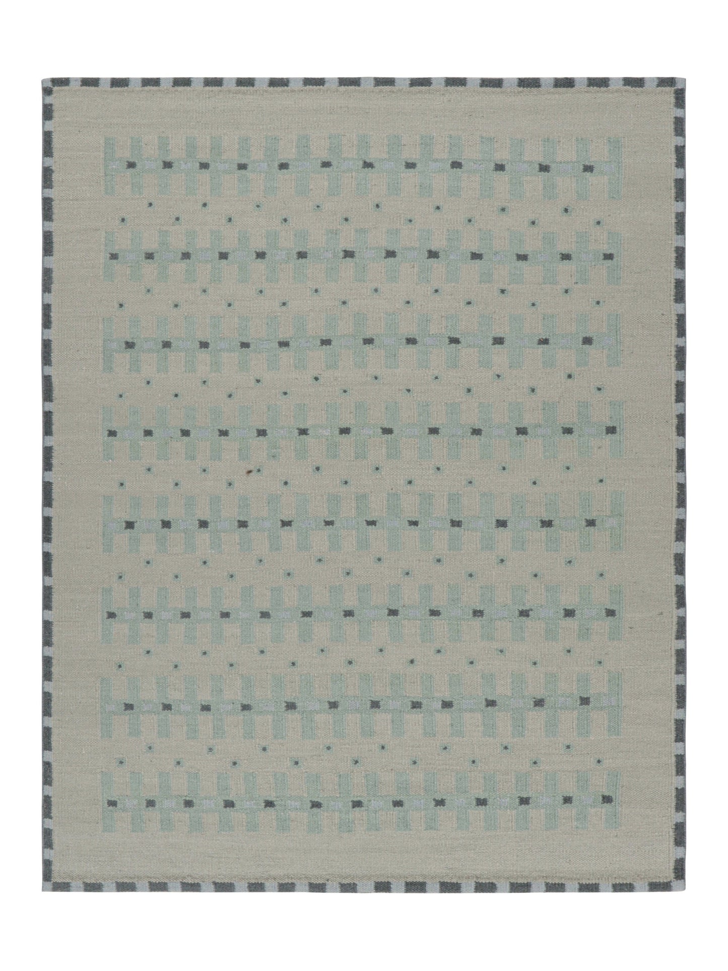 Rug & Kilim's Custom Scandinavian Rug with Pale Teal Geometric Patterns Rugs
