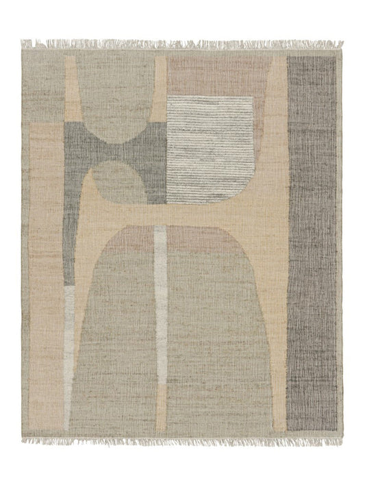 Rug & Kilim's Flatweave Rug in Beige with Gray White & Green Geometric Patterns Rugs