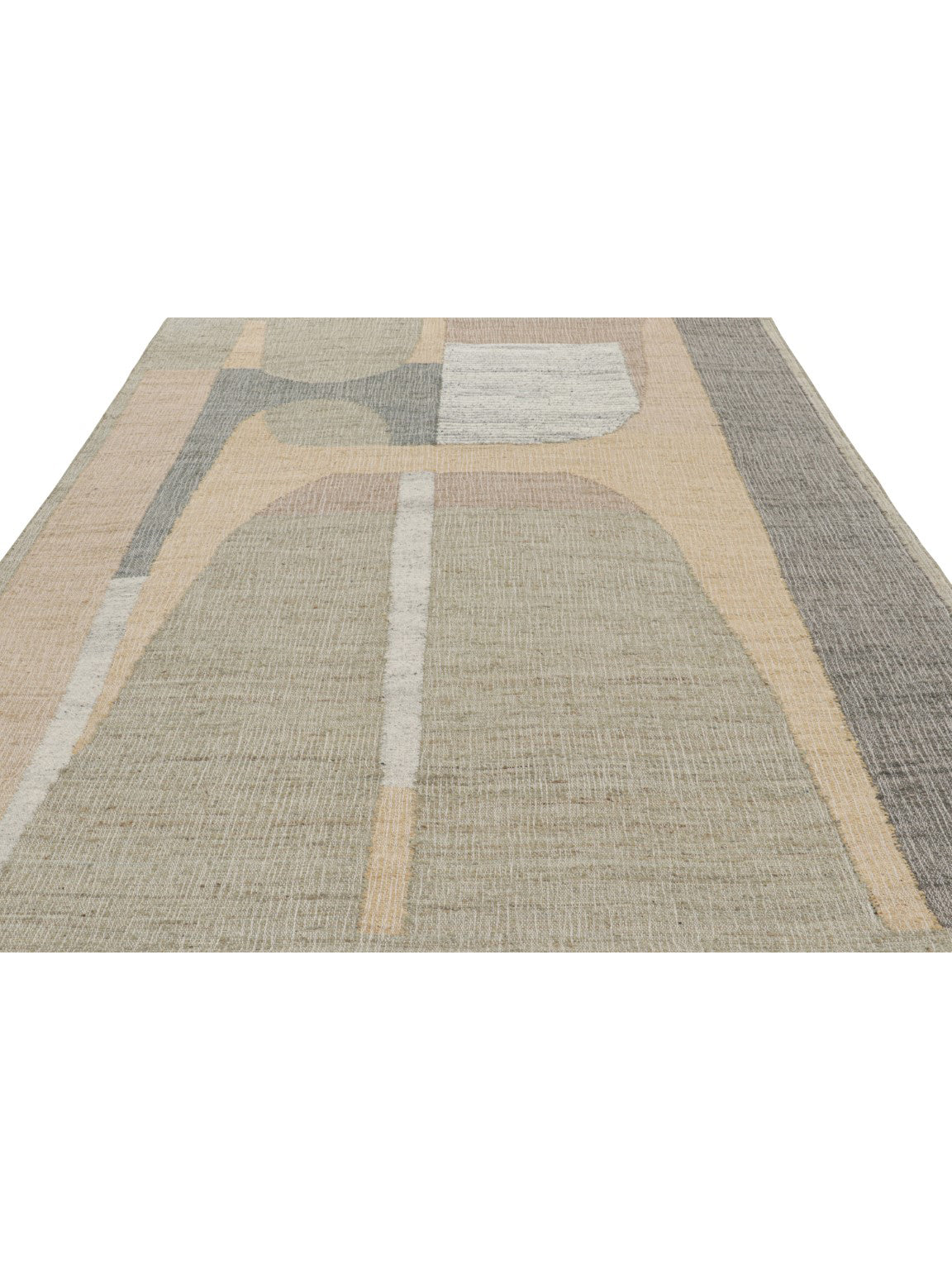 Rug & Kilim's Flatweave Rug in Beige with Gray White & Green Geometric Patterns Rugs