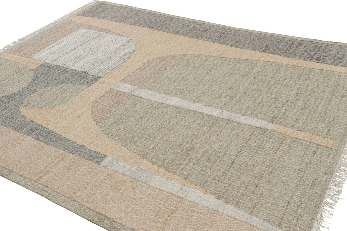 Rug & Kilim's Flatweave Rug in Beige with Gray White & Green Geometric Patterns Rugs