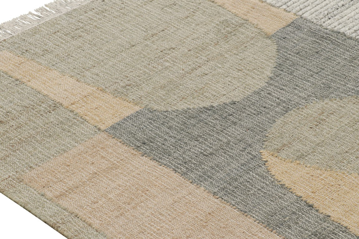 Rug & Kilim's Flatweave Rug in Beige with Gray White & Green Geometric Patterns Rugs