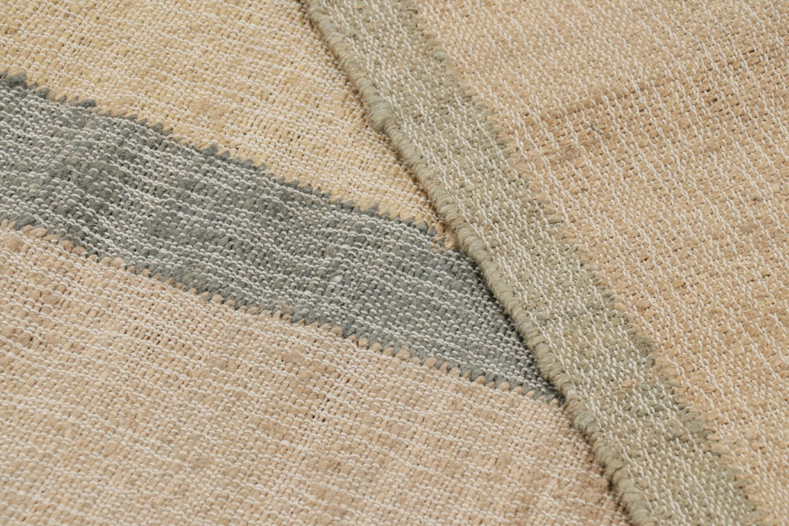 Rug & Kilim's Flatweave Rug in Beige with Gray White & Green Geometric Patterns Rugs