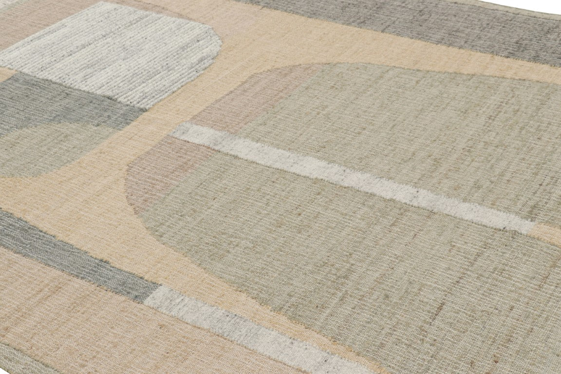 Rug & Kilim's Flatweave Rug in Beige with Gray White & Green Geometric Patterns Rugs
