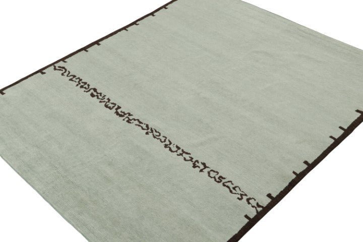 Rug & Kilim's French Art Deco Rug in Blue with Brown Geometric Patterns Rugs
