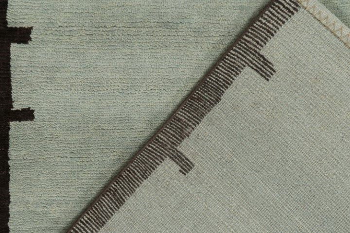 Rug & Kilim's French Art Deco Rug in Blue with Brown Geometric Patterns Rugs