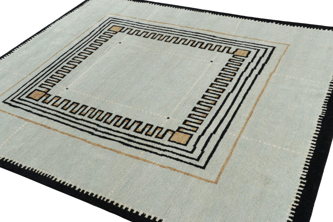 Rug & Kilim's Modern Art Deco Rug in Blue and Black with Geometric Patterns Rugs