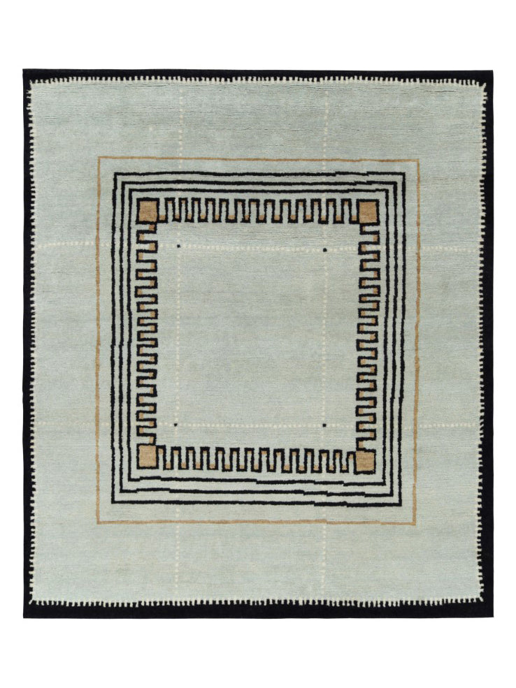 Rug & Kilim's Modern Art Deco Rug in Blue and Black with Geometric Patterns Rugs