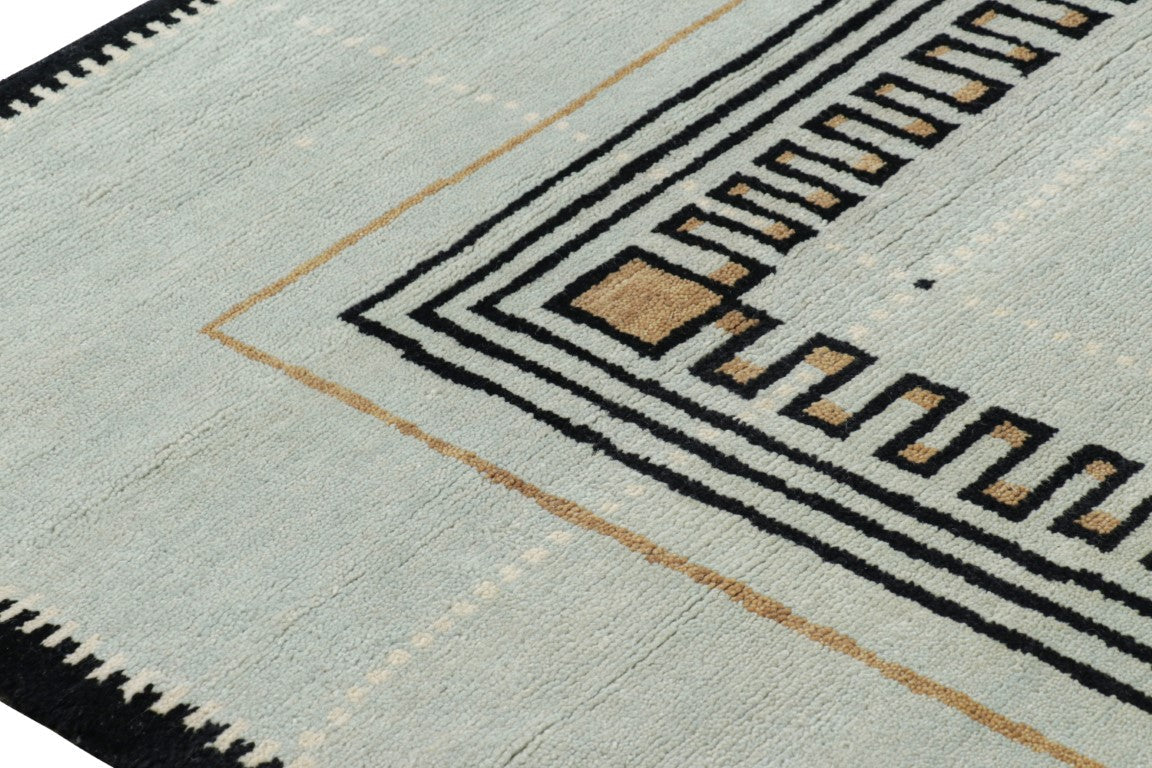 Rug & Kilim's Modern Art Deco Rug in Blue and Black with Geometric Patterns Rugs
