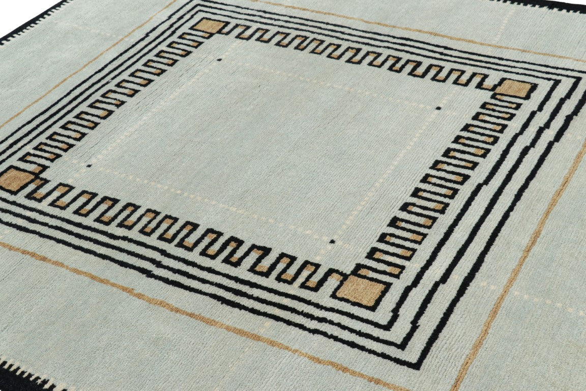 Rug & Kilim's Modern Art Deco Rug in Blue and Black with Geometric Patterns Rugs