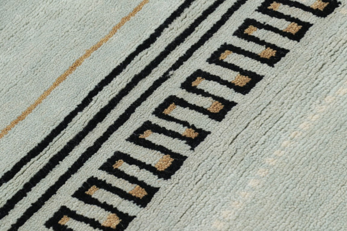 Rug & Kilim's Modern Art Deco Rug in Blue and Black with Geometric Patterns Rugs