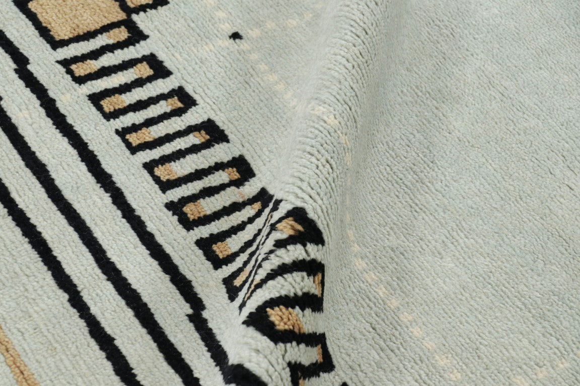 Rug & Kilim's Modern Art Deco Rug in Blue and Black with Geometric Patterns Rugs
