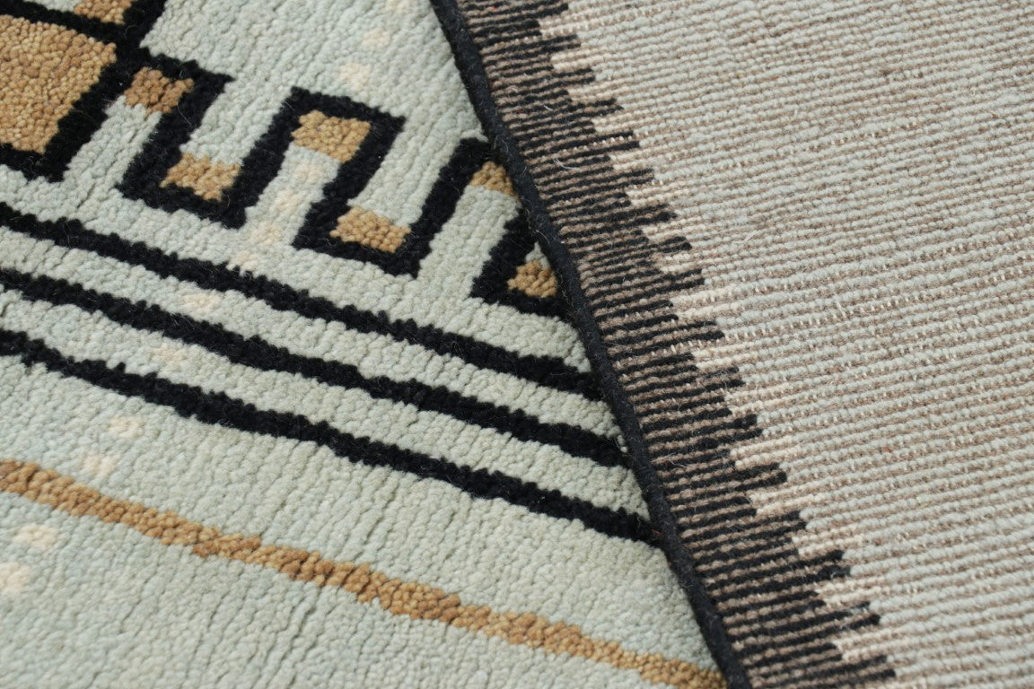 Rug & Kilim's Modern Art Deco Rug in Blue and Black with Geometric Patterns Rugs