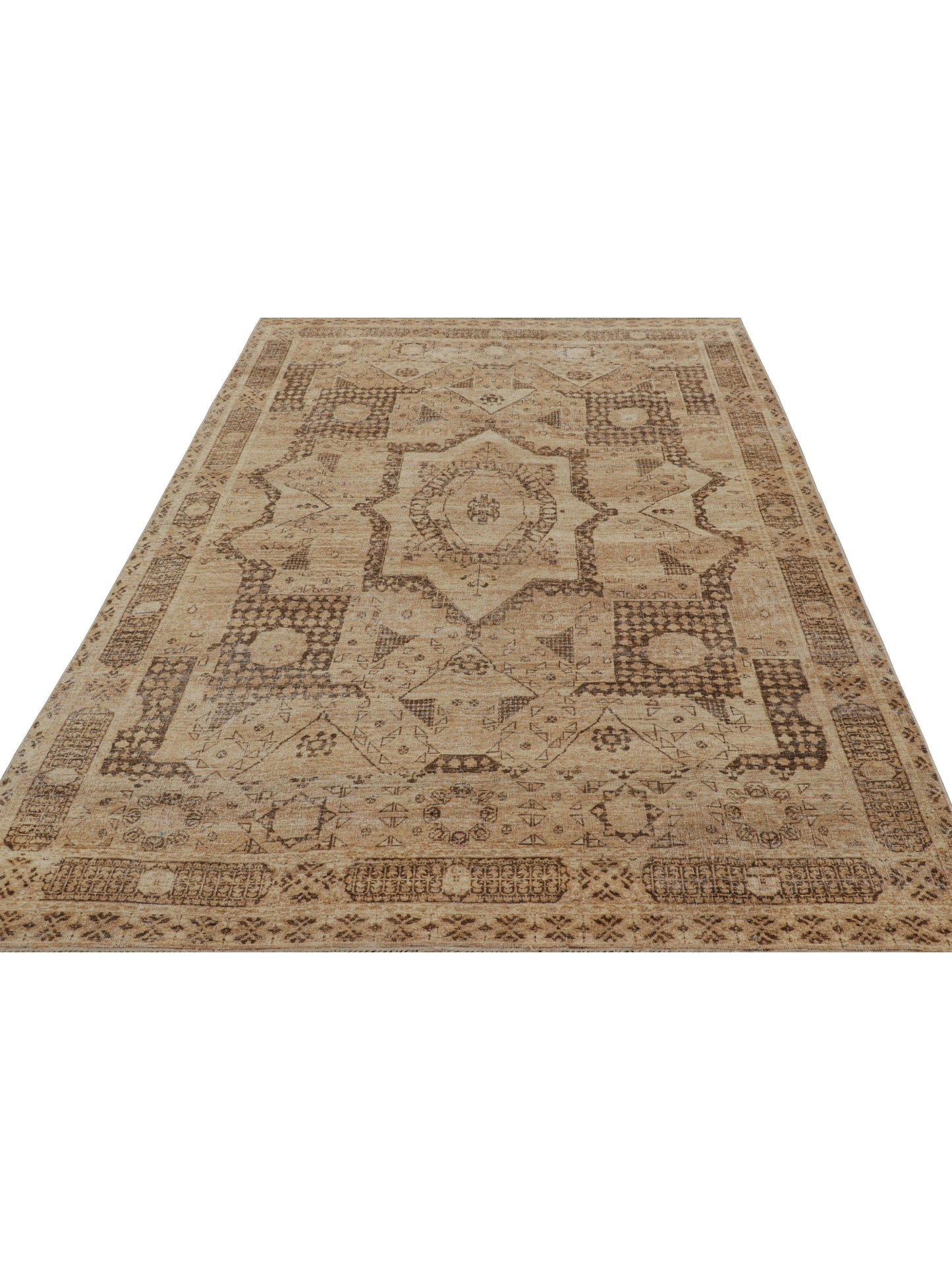 Rug & Kilim's Oriental Rug in Brown with Medallion and Geometric Patterns Rugs