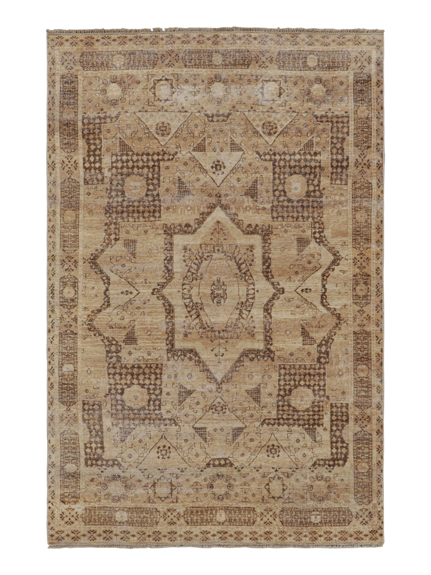 Rug & Kilim's Oriental Rug in Brown with Medallion and Geometric Patterns Rugs