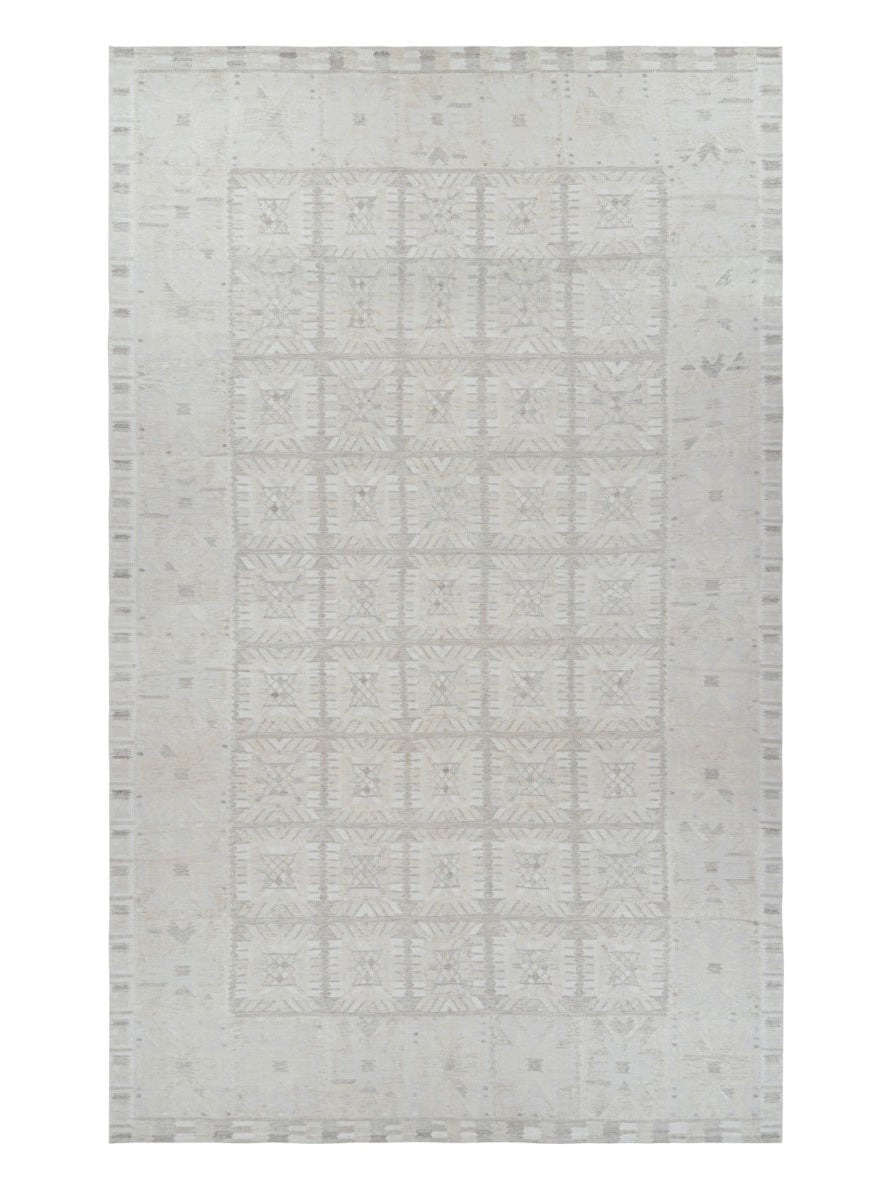 Rug & Kilim's Oversized Scandinavian Rug in White and Gray Geometric Pattern Rugs