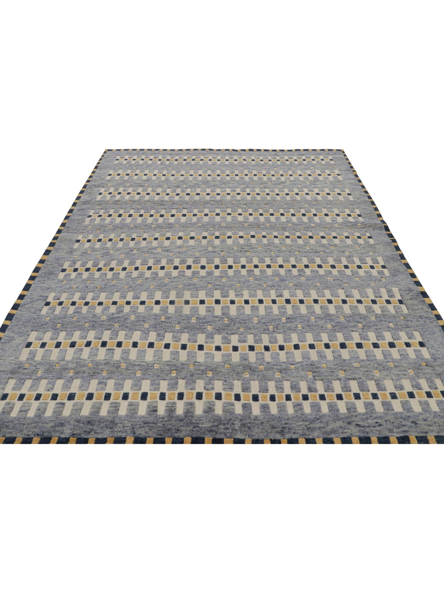 Rug & Kilim's Scandinavian "High Texture" Rug in Blue with Geometric Patterns Rugs