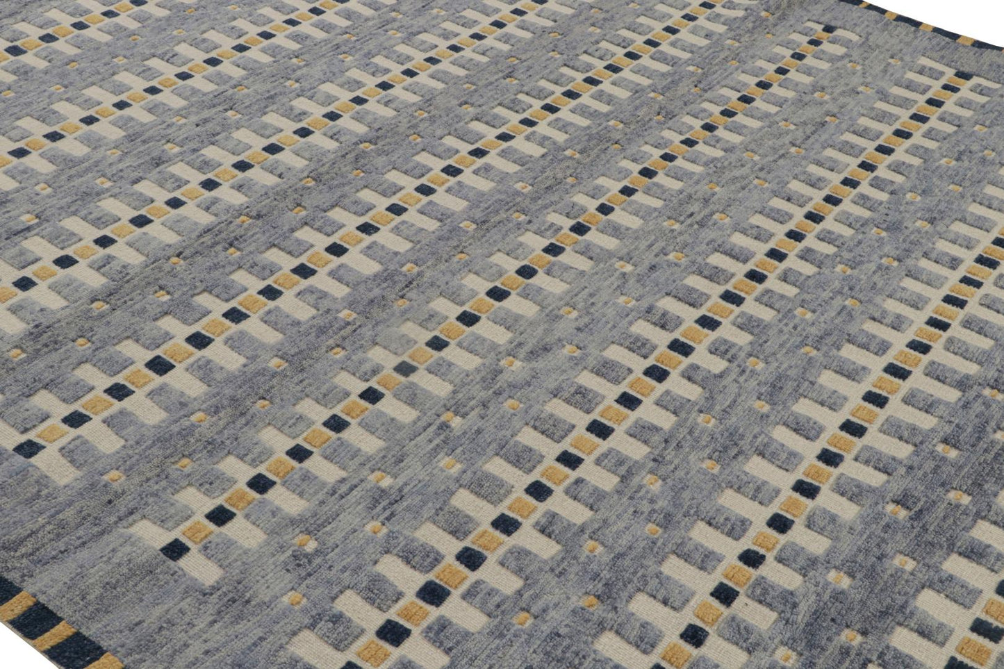 Rug & Kilim's Scandinavian "High Texture" Rug in Blue with Geometric Patterns Rugs