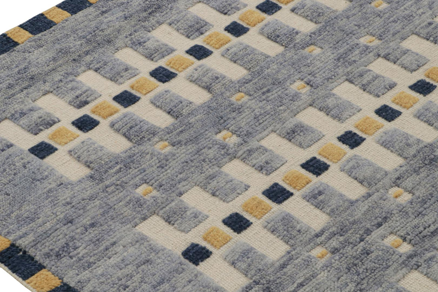 Rug & Kilim's Scandinavian "High Texture" Rug in Blue with Geometric Patterns Rugs