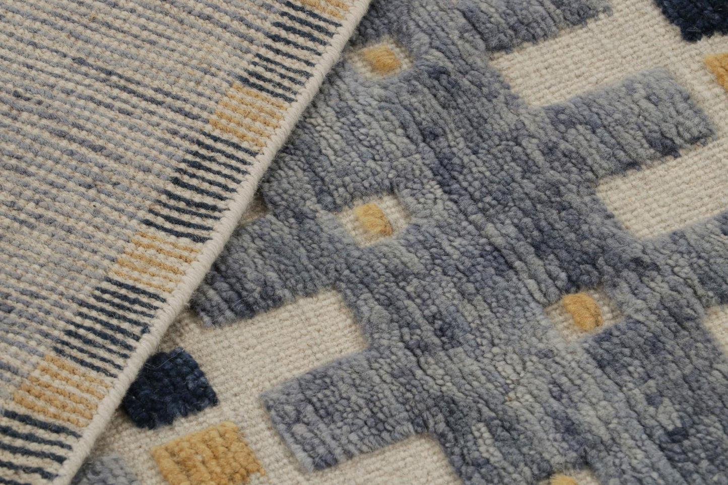 Rug & Kilim's Scandinavian "High Texture" Rug in Blue with Geometric Patterns Rugs