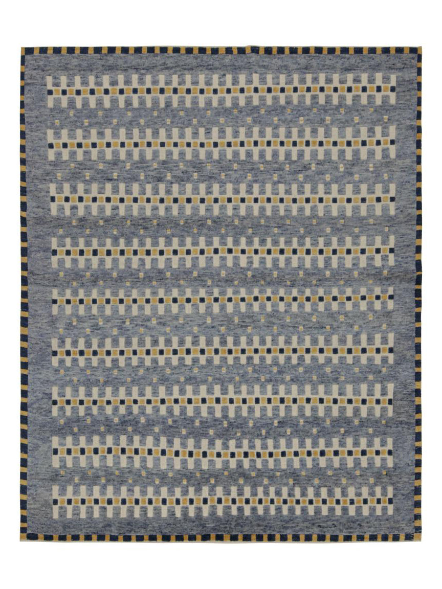 Rug & Kilim's Scandinavian "High Texture" Rug in Blue with Geometric Patterns Rugs