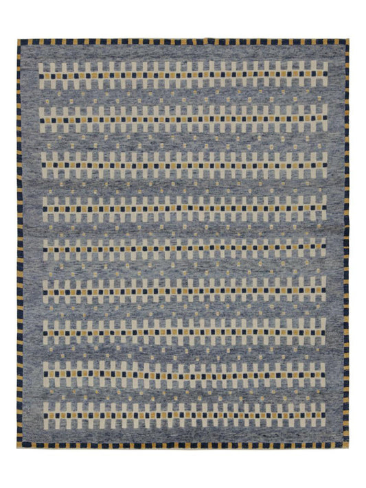 Rug & Kilim's Scandinavian "High Texture" Rug in Blue with Geometric Patterns Rugs