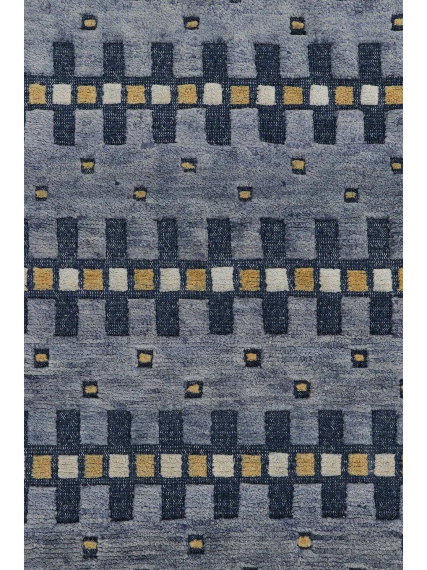 Rug & Kilim's Scandinavian Rug in Blue Gold and Off-White Geometric Patterns Rugs
