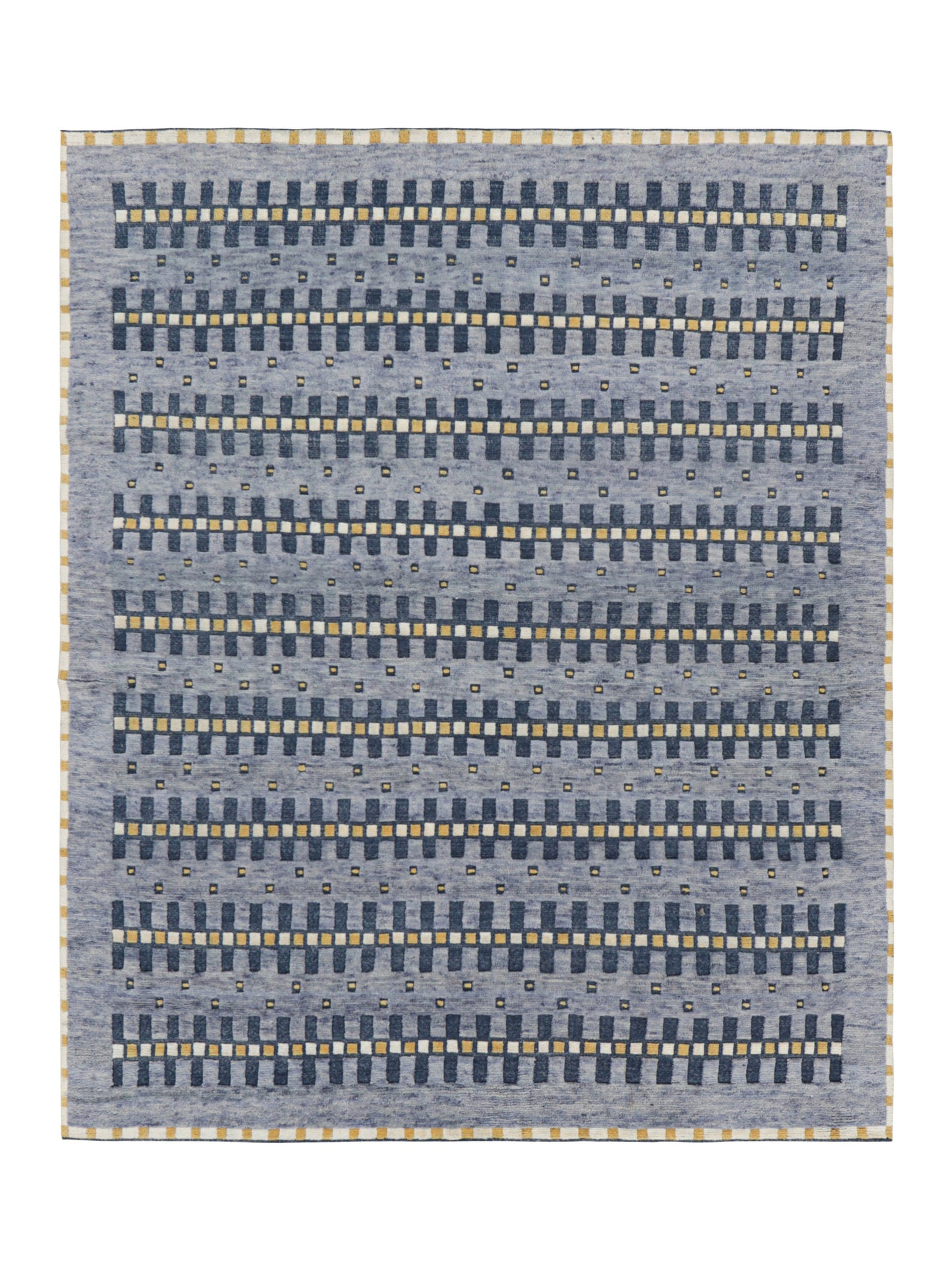 Rug & Kilim's Scandinavian Rug in Blue Gold and Off-White Geometric Patterns Rugs