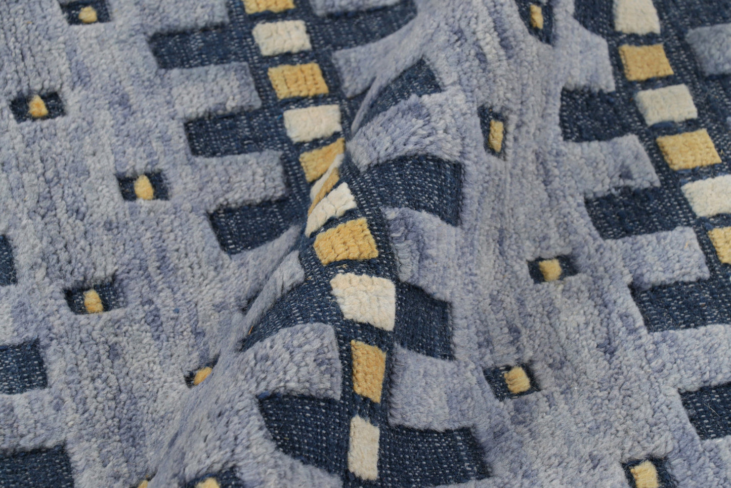 Rug & Kilim's Scandinavian Rug in Blue Gold and Off-White Geometric Patterns Rugs