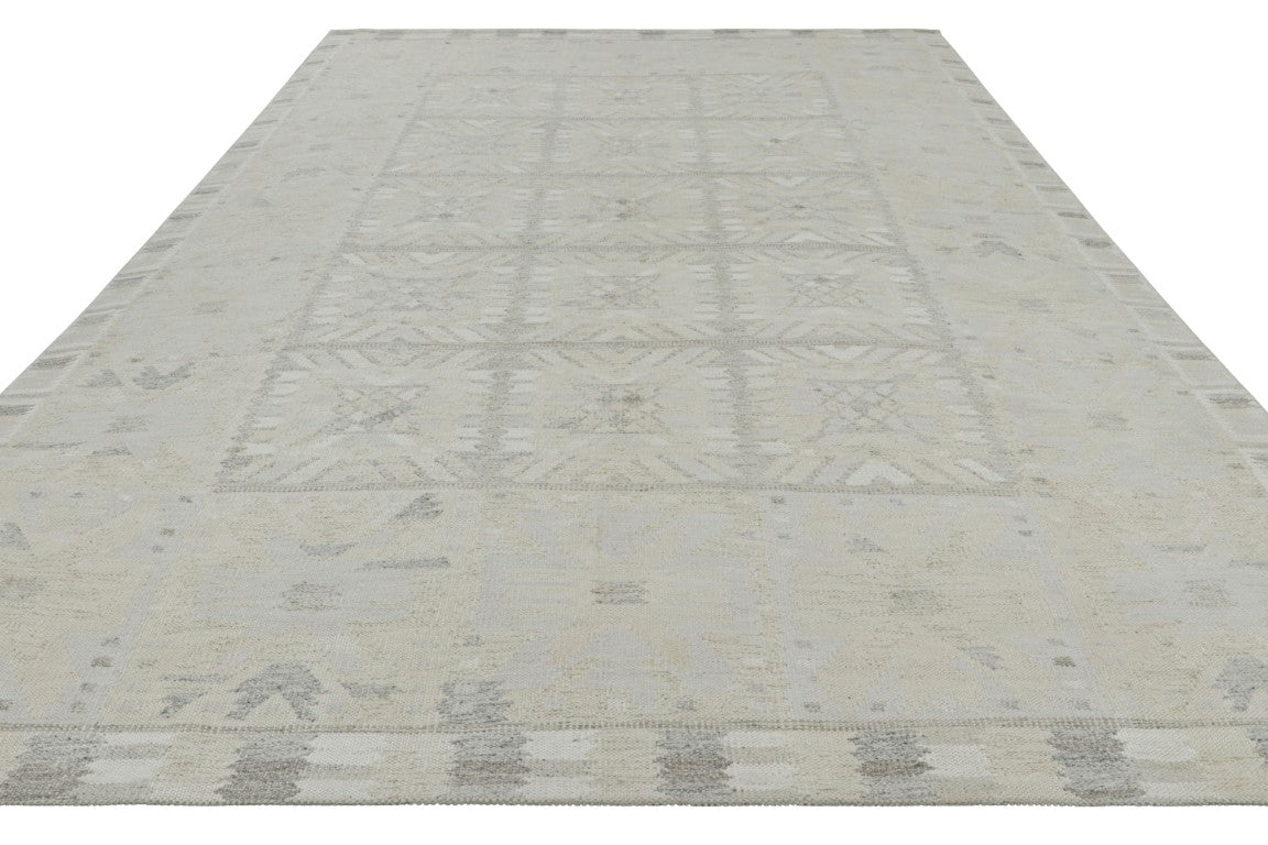 Rug & Kilim's Scandinavian Rug in Cream White and Gray Geometric Patterns Rugs
