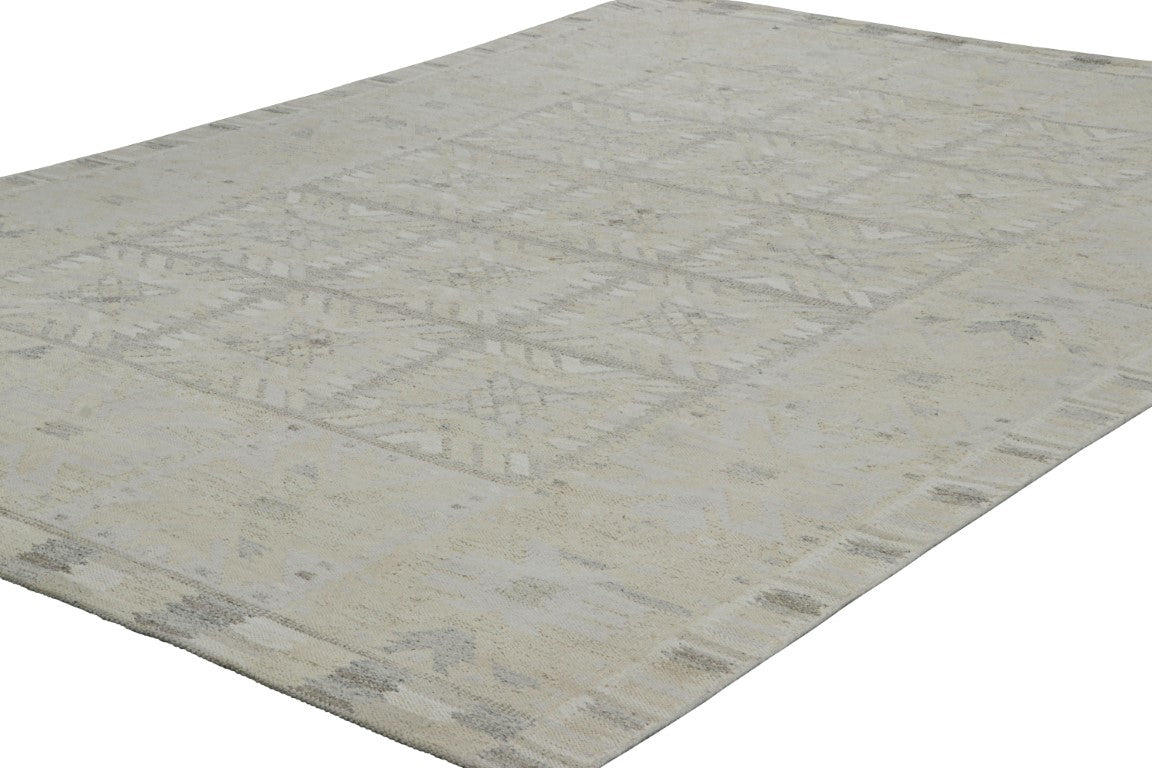 Rug & Kilim's Scandinavian Rug in Cream White and Gray Geometric Patterns Rugs