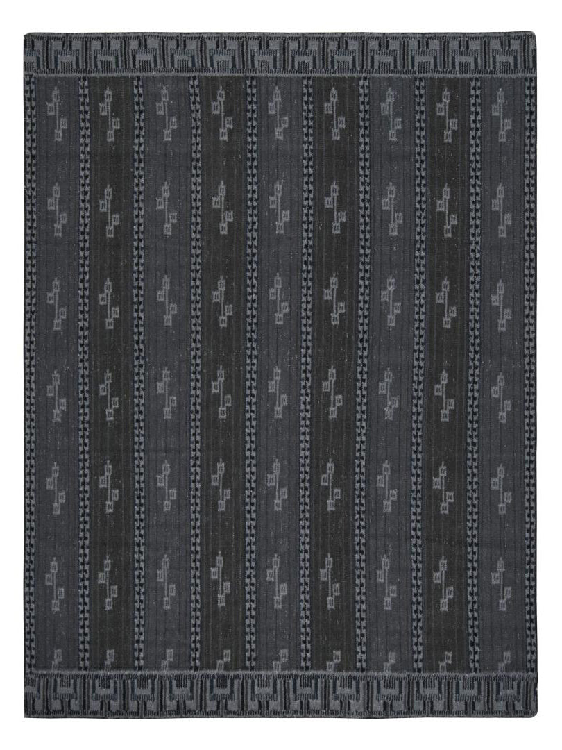 Rug & Kilim's Scandinavian Rug with Gray and Blue Geometric Patterns Rugs