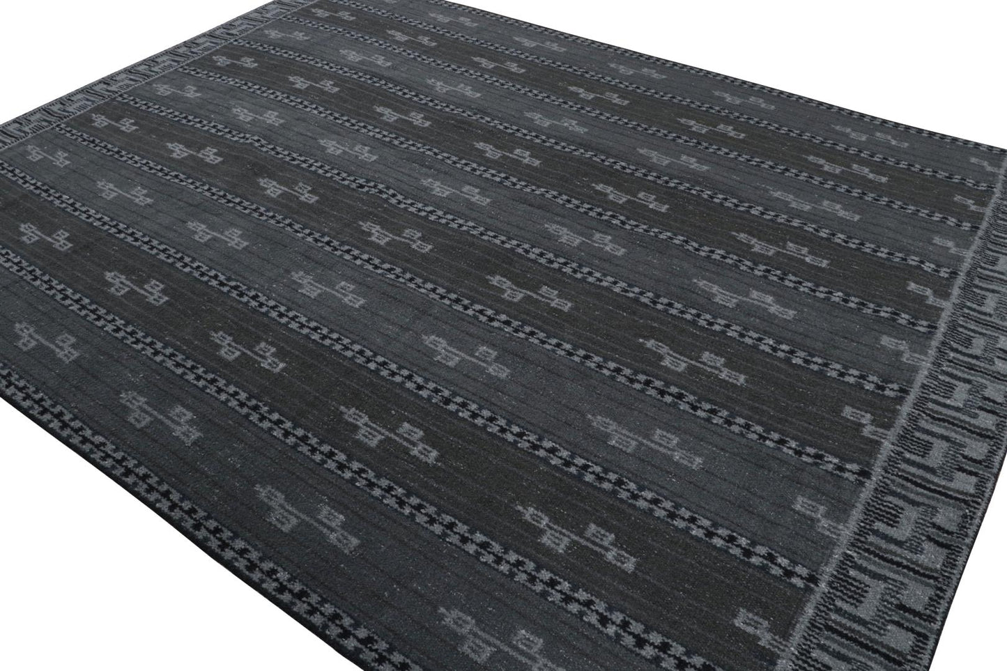 Rug & Kilim's Scandinavian Rug with Gray and Blue Geometric Patterns Rugs