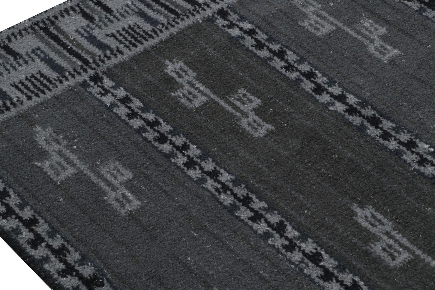 Rug & Kilim's Scandinavian Rug with Gray and Blue Geometric Patterns Rugs