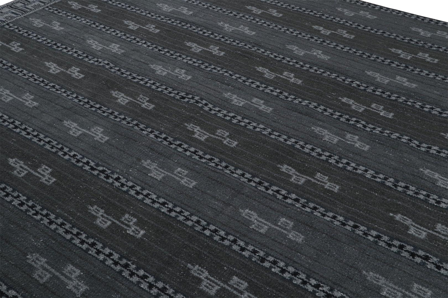 Rug & Kilim's Scandinavian Rug with Gray and Blue Geometric Patterns Rugs