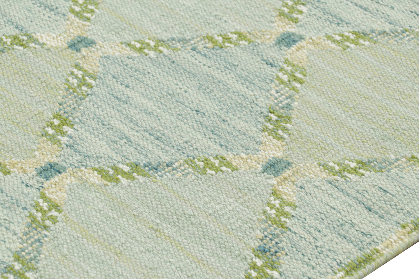 Rug & Kilim's Scandinavian Rug in Green and Blue Lattice Diamond Patterns Rugs