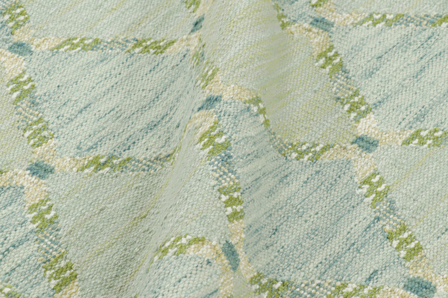 Rug & Kilim's Scandinavian Rug in Green and Blue Lattice Diamond Patterns Rugs