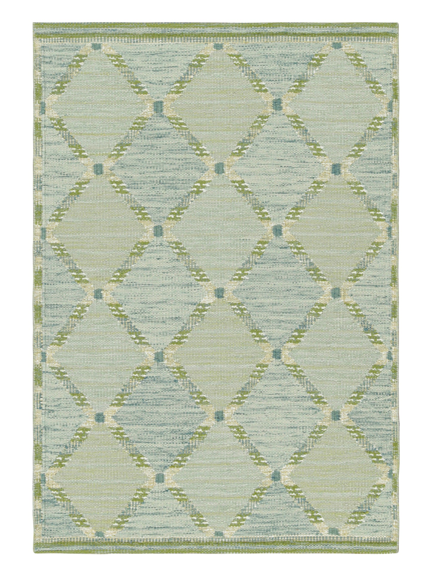 Rug & Kilim's Scandinavian Rug in Green and Blue Lattice Diamond Patterns Rugs