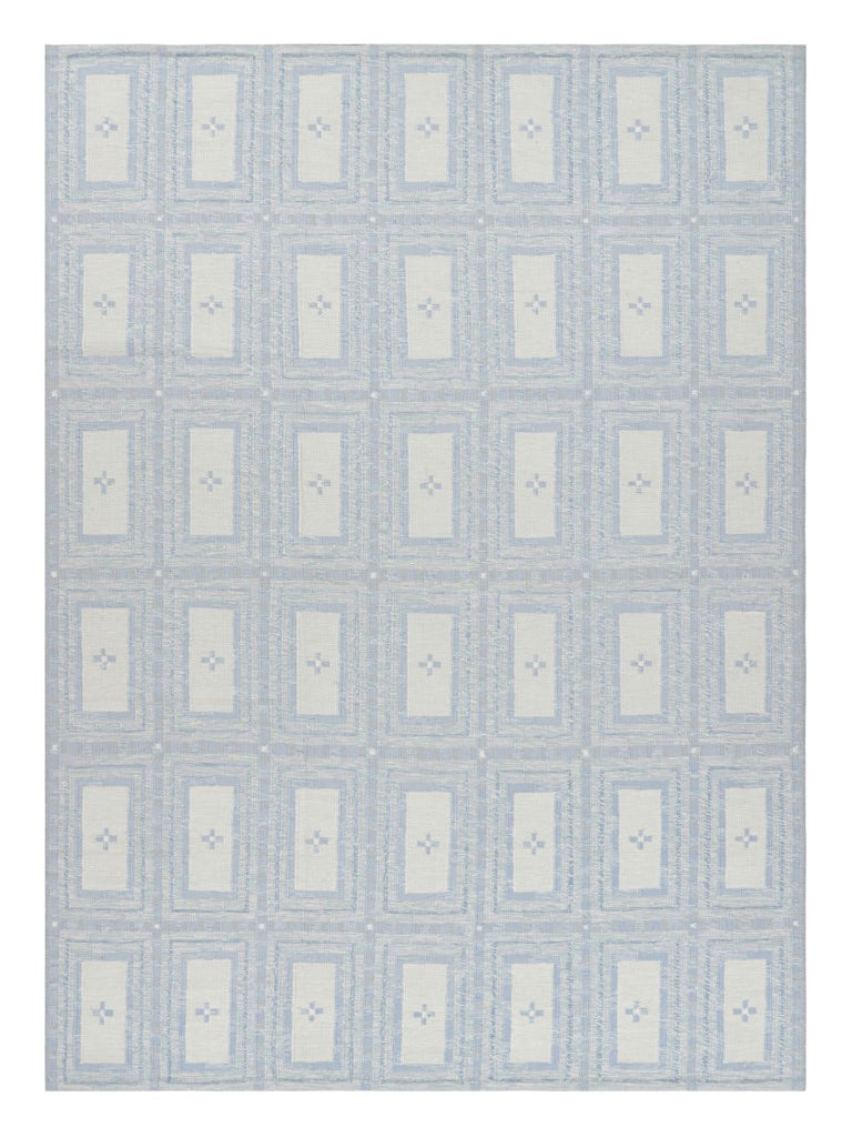 Rug & Kilim's Scandinavian Rug with Ice Blue and White Geometric Patterns Rugs