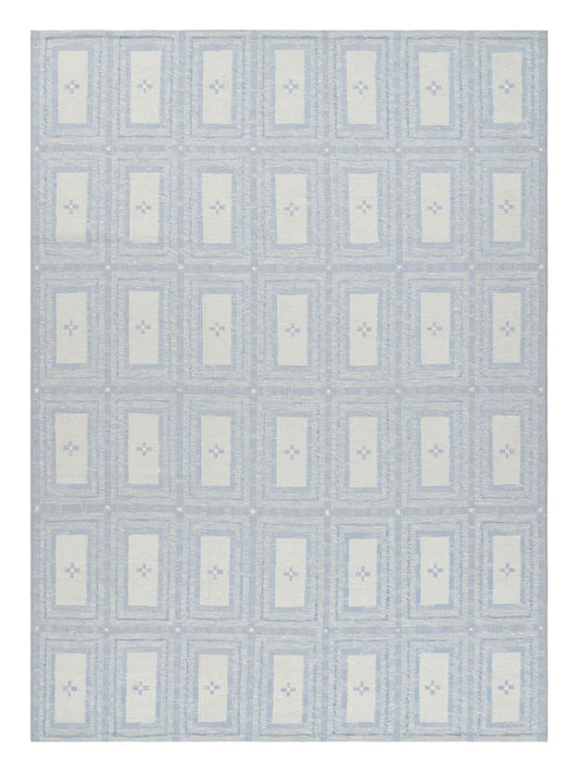 Rug & Kilim's Scandinavian Rug with Ice Blue and White Geometric Patterns Rugs