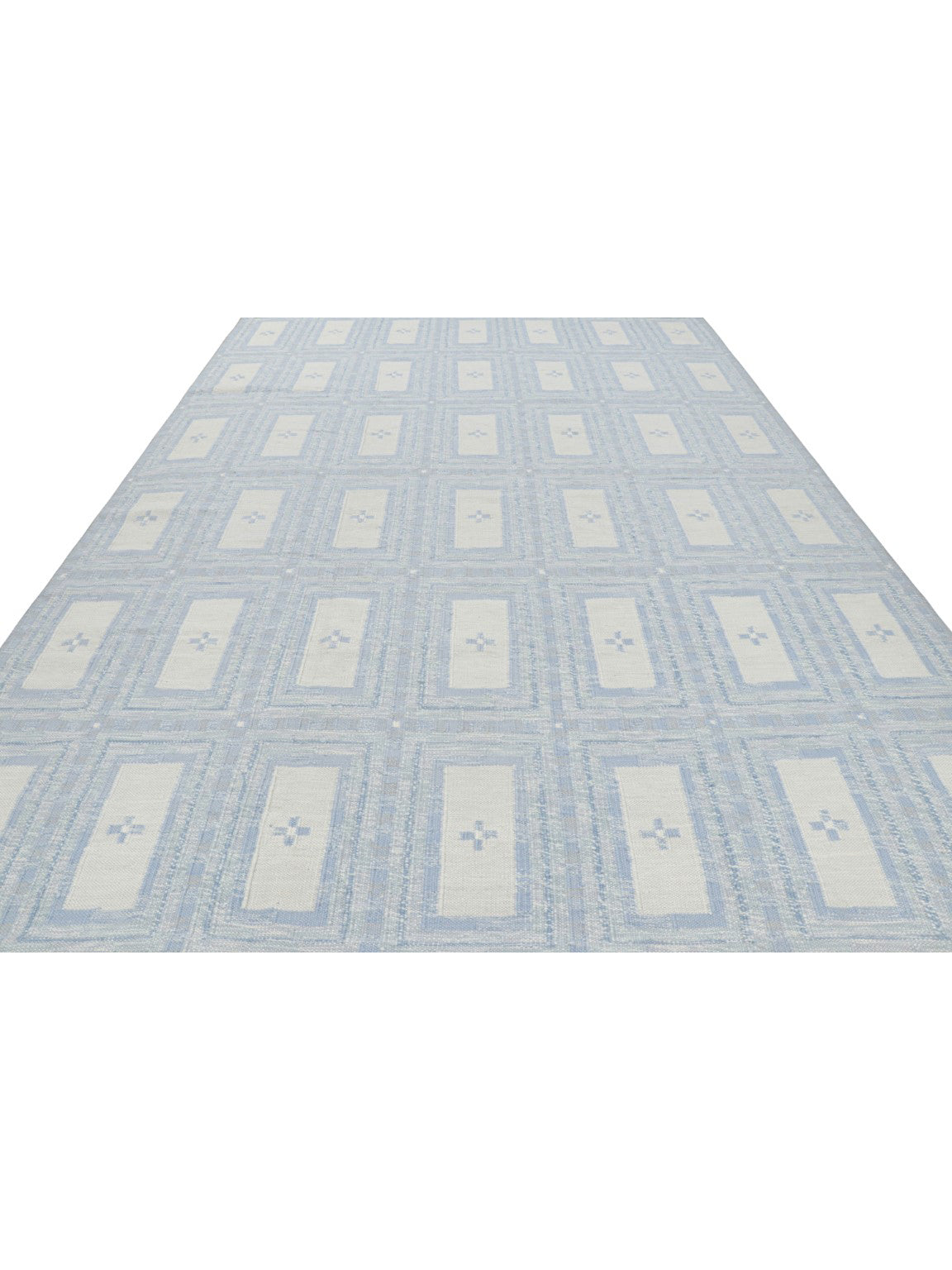 Rug & Kilim's Scandinavian Rug with Ice Blue and White Geometric Patterns Rugs