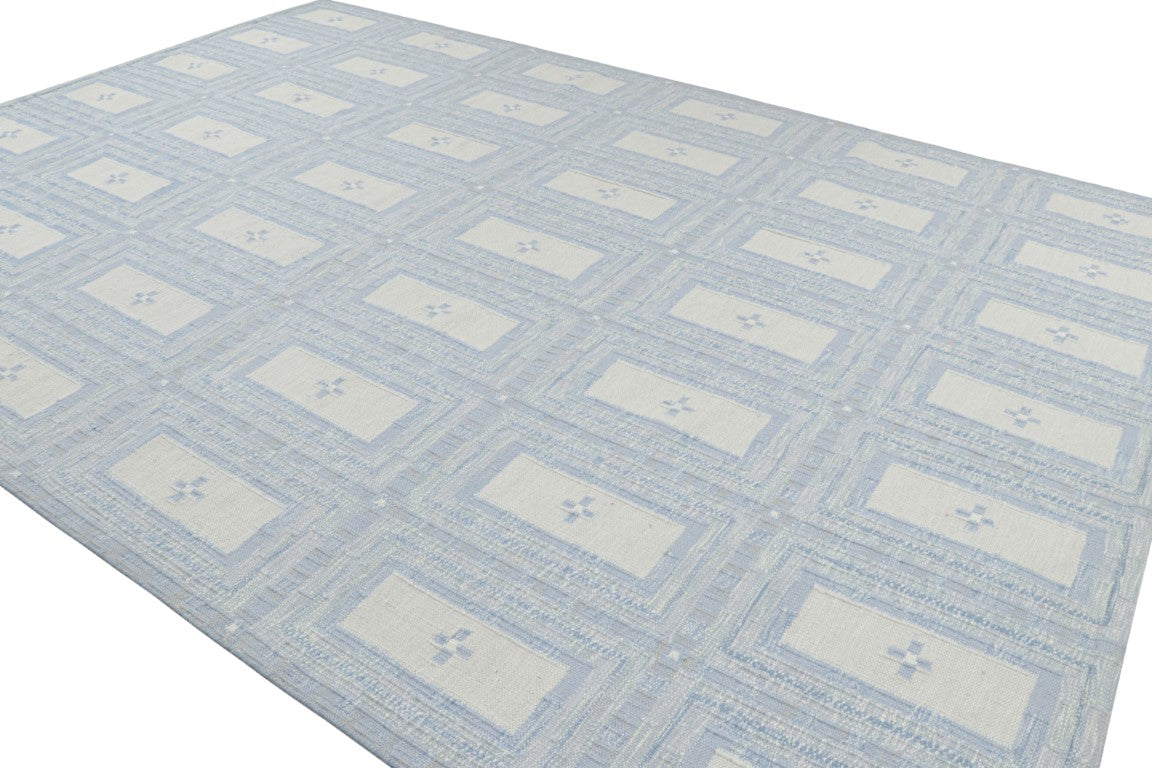 Rug & Kilim's Scandinavian Rug with Ice Blue and White Geometric Patterns Rugs