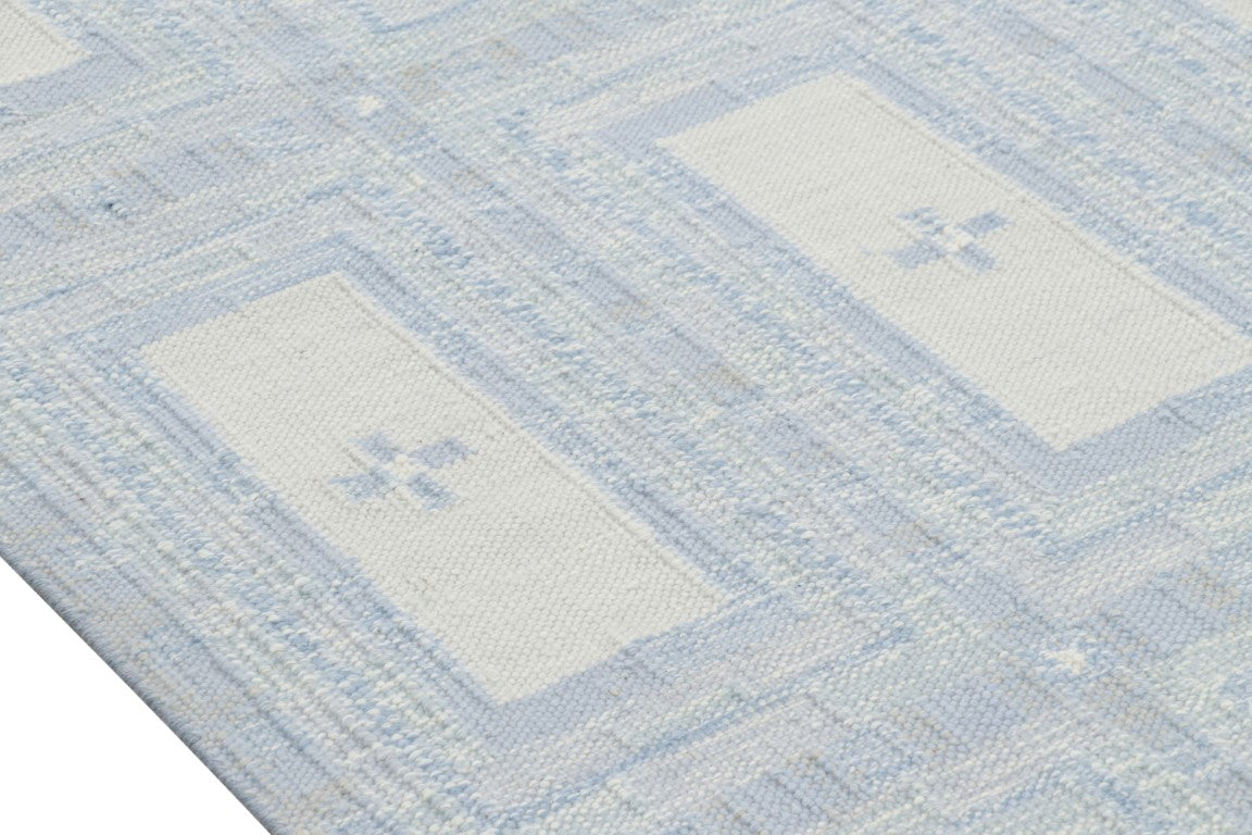 Rug & Kilim's Scandinavian Rug with Ice Blue and White Geometric Patterns Rugs