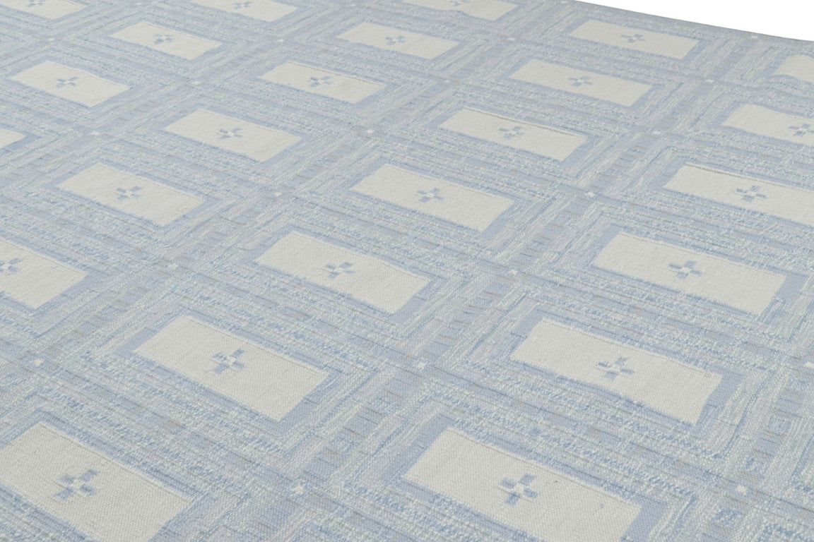 Rug & Kilim's Scandinavian Rug with Ice Blue and White Geometric Patterns Rugs