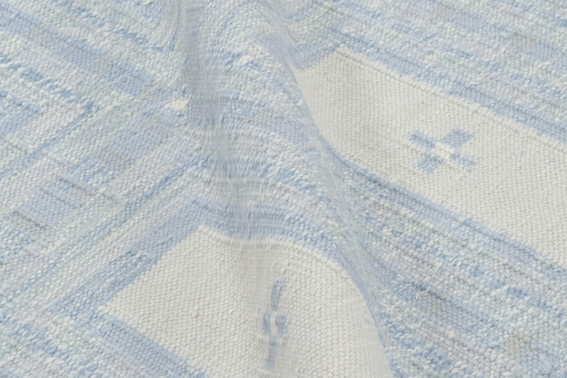 Rug & Kilim's Scandinavian Rug with Ice Blue and White Geometric Patterns Rugs