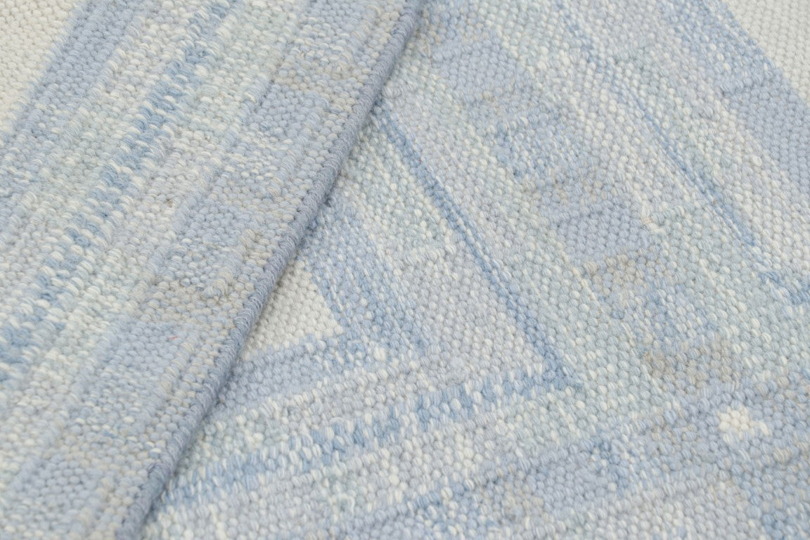 Rug & Kilim's Scandinavian Rug with Ice Blue and White Geometric Patterns Rugs