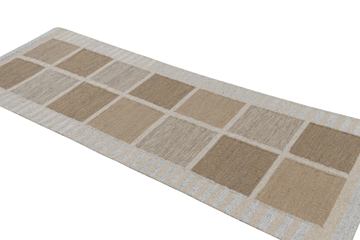 Rug & Kilim's Scandinavian Runner Rug in Beige-Brown with Geometric Patterns Rugs