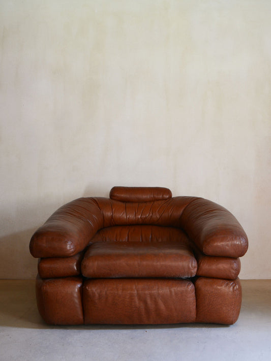 Straccio Armchair and Pouf Set by De Pas, Durbino & Lomazzi for Zanotta in Original Leather Chairs