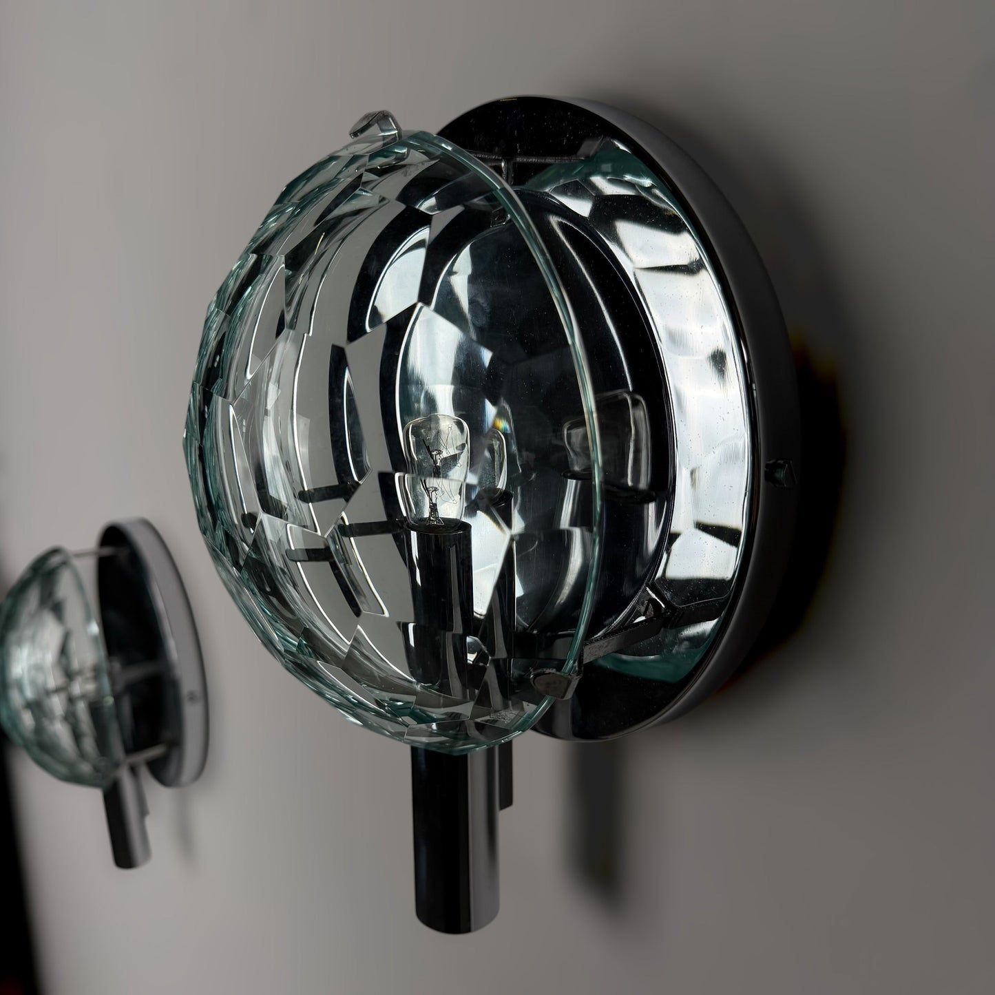 Set of 3 Faceted Glass Wall Lights by Pia Guidetti Crippa for Lumi Milano, 1960s Sconces