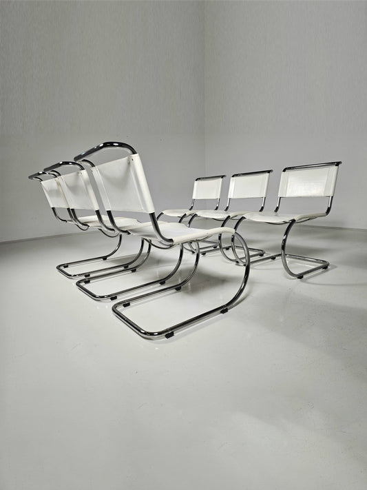 Set of 6 Mies Van Der Rohe MR10 White Cantilever Dining Chairs for Thonet, 1980s Dining Chairs